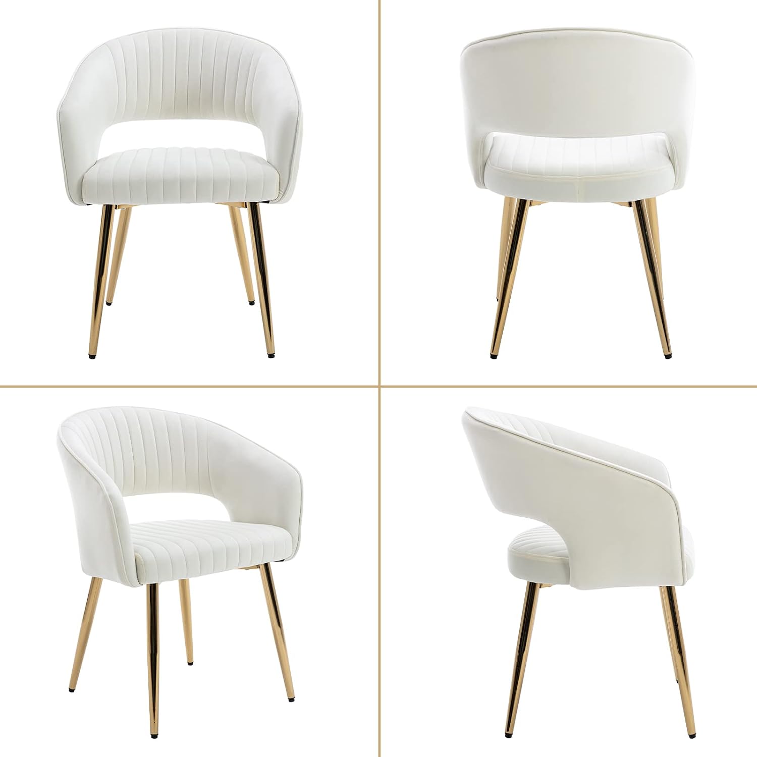 Velvet Dining Chairs Set of 4, Upholstered Dining Room Chairs with Gold Metal Legs, Modern Accent Kitchen Chairs with Curved Backrest for Living Room, Beige