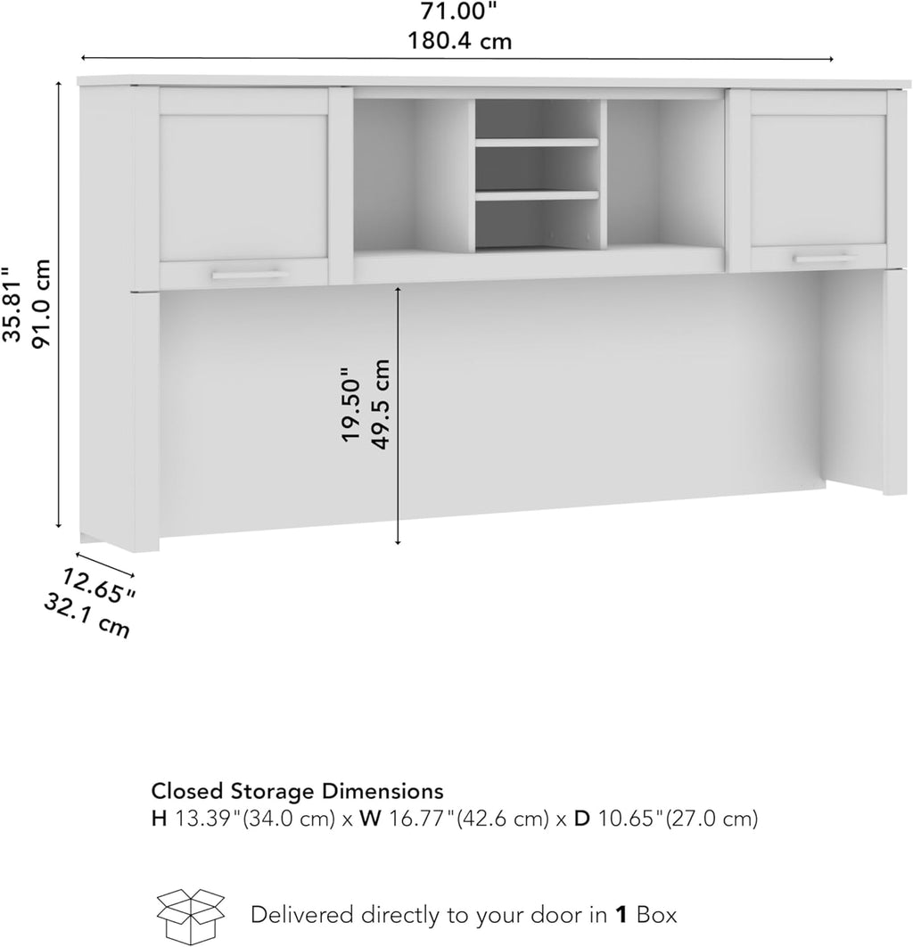 Bush Home 72-Inch Desk Hutch, Office Storage Organizer with Shelves, Cubbies and Frosted Glass Doors for Computer Desk, Home Office Furniture, Somerset Collection, Hansen Cherry
