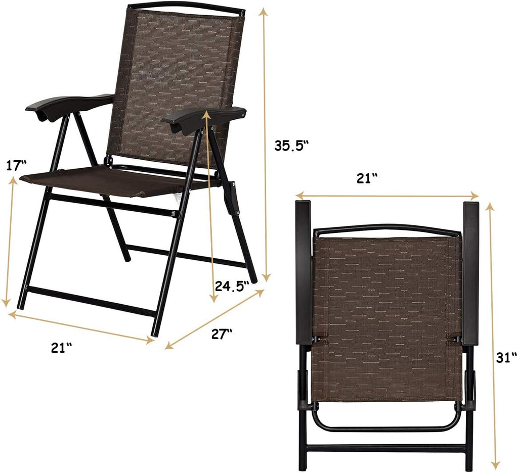 Goplus Folding Sling Chairs Sets of 4, Portable Chairs for Patio Garden Pool Outdoor & Indoor w/Armrests & Adjustable Back