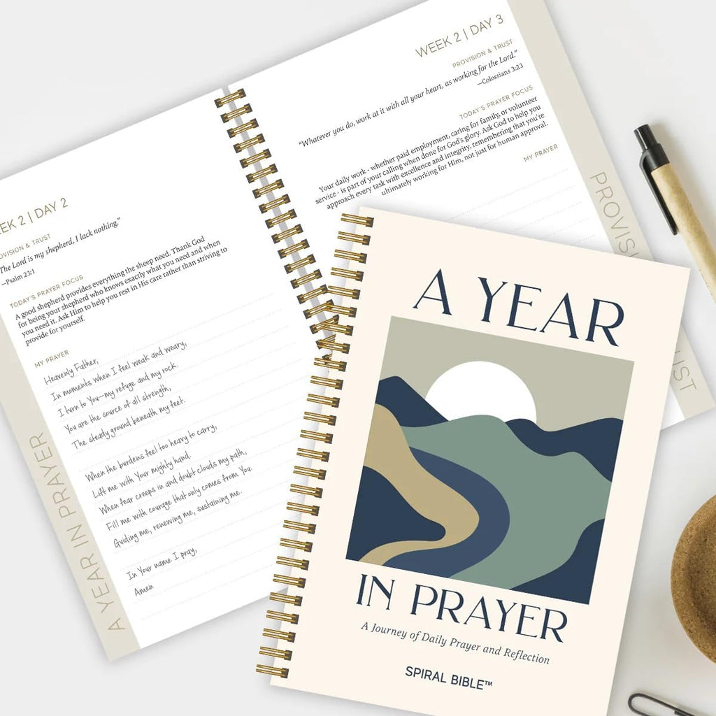 Spiral Bible™ A Year in Prayer | 12 Monthly Themes, Undated 5-Day Format, Guided Prayer Book with Scripture | Reflection Journal for Adults & Teens | 7in x 9in Hardcover Notebook, Mountains