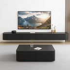 Floating TV Stand,47-118" Wall Mounted TV Shelf, Floating TV Consolewith Flip-Down Doors & Drawers, Modern TV Media Console Center Large Storage TV Stand (Black-Led, 110.2")