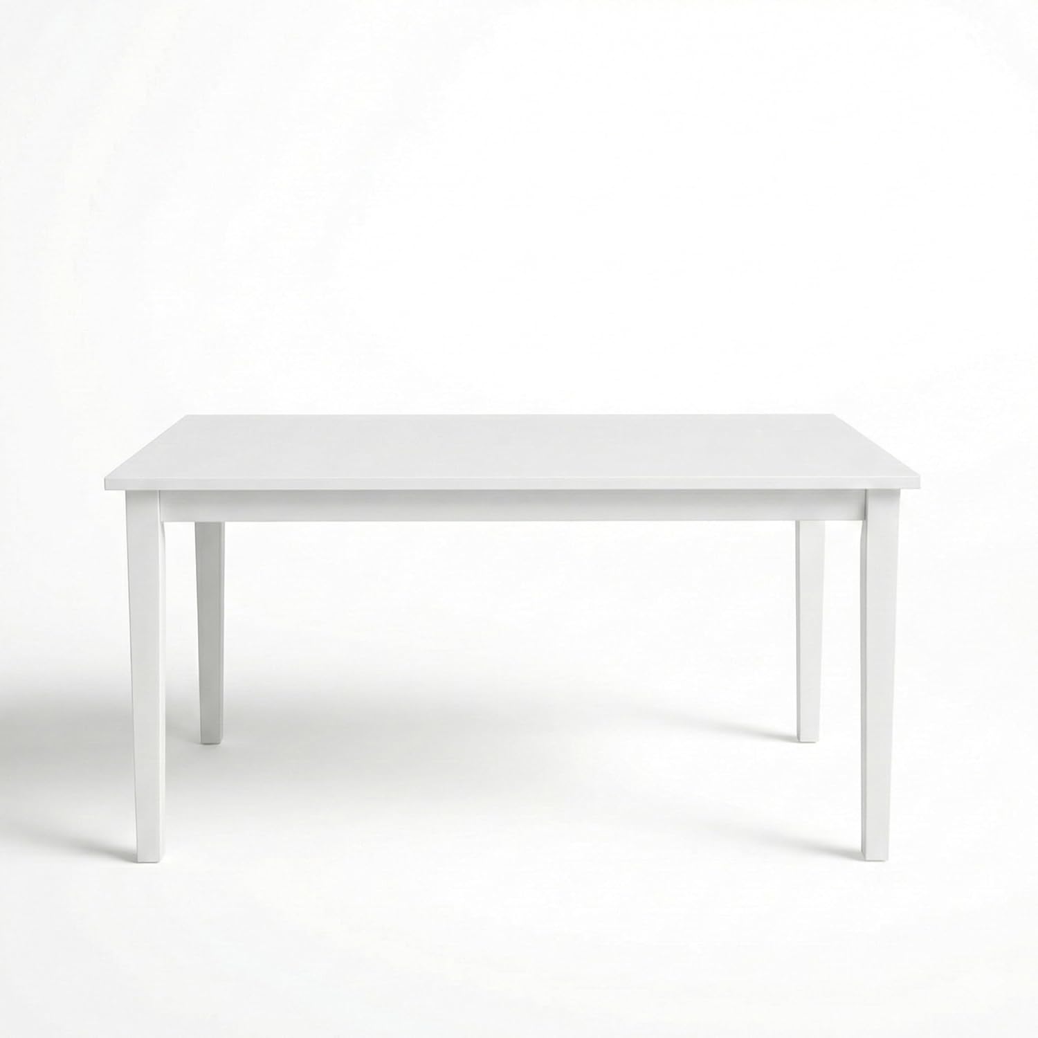 Modern 59 Inch Rectangular Dining Table, White Finish Solid Rubberwood