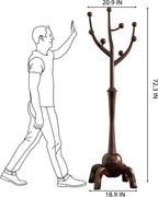 Wood Freestanding Coat Rack 8 Hooks Coat Tree Standing,Dark Walnut | Wooden Creative Clothes Hanger with Sturdy Sphere Base and Tree Branch Hooks 160lb Load Capacity for Entryway Hallway Bedroom