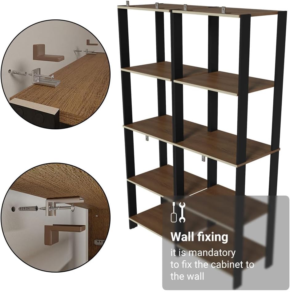 Madesa Kitchen Pantry Storage Rack with 10 Open Shelves 47" L Multiuse Modular Cabinet for Kitchen Organization - Black/Brown