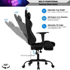 Black Gaming Chair with Footrest, PU Leather Gaming Chairs for Adults, High Back Comfy Office Chair Ergonomic Desk Chair Computer Chair, Reclining Gamer Chair, Height & Backrest Adjustable, 300 Lbs