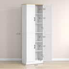 HOMCOM 67" Freestanding Kitchen Pantry, 4-Door Storage Cabinet Organizer with Adjustable Shelves, Kitchen Cabinet with Doors and Shelves, Distressed White