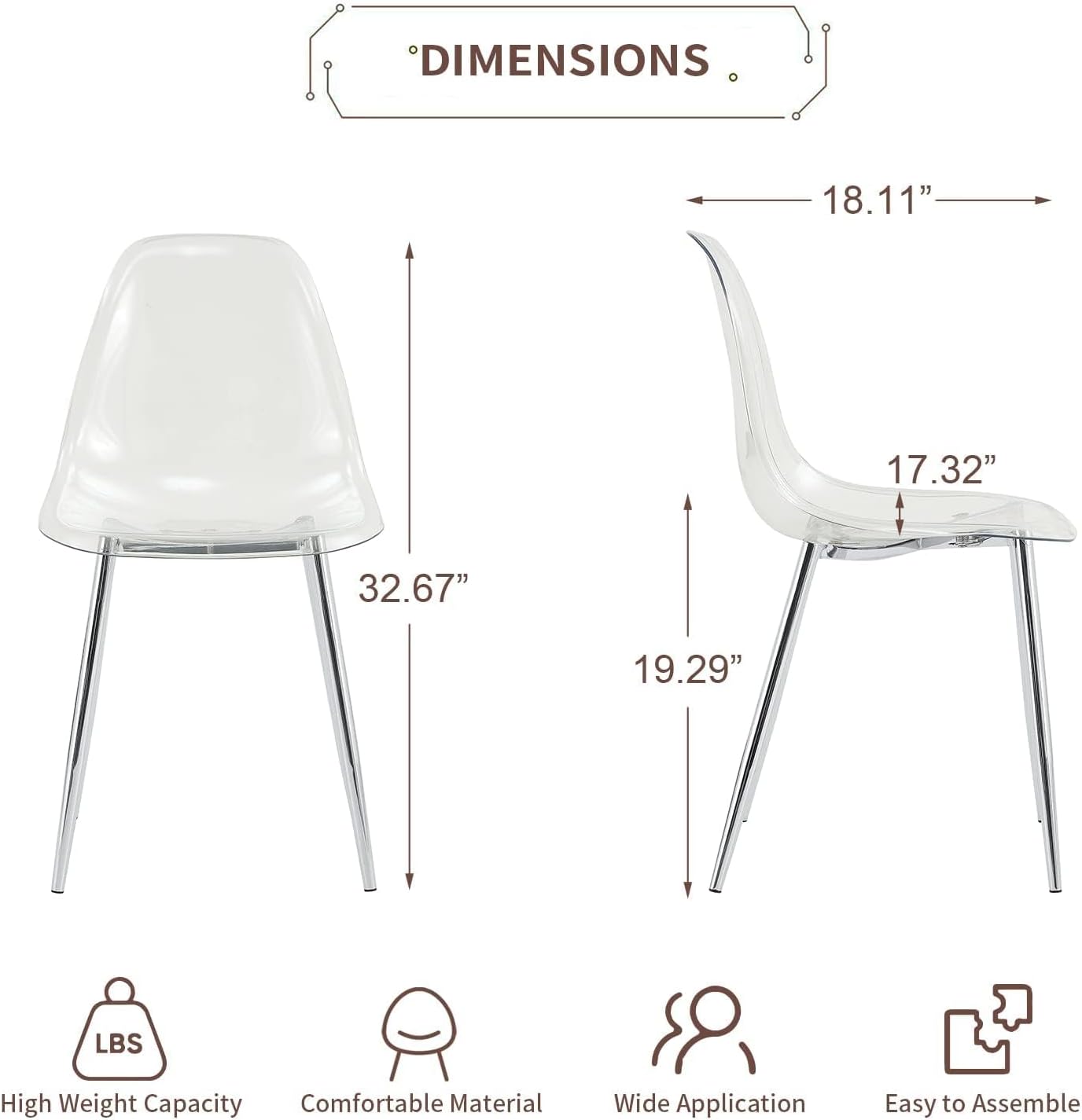 Baysitone Clear Dining Chairs Set of 12, Modern Kitchen Chairs with Transparent Seat, Acrylic Accent Side Chairs with Metal Legs for Dining Room, Kitchen, Living Room with Silver