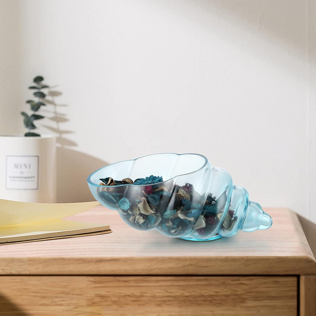 MDLUU Glass Shell Vase, 11-Inch Seashell Potpourri Holder, Large Decorative Conch Bowl for Shell Collection Display, Sea Glass, Air Plant(Blue)