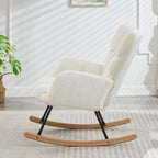 Glider Chair for Living Room Tufted Upholstered Teddy Fabric Rocking Chair with Metal Frame Accent Chair (Ivory)