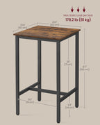 VASAGLE Bar Table, Kitchen Dining Table, High Top Pub Table, Bar Height Cocktail Table for Living Room Party, Sturdy Metal, 23.6 x 23.6 x 41.7 Inches for Narrow Spaces, Rustic Brown and Ink Black