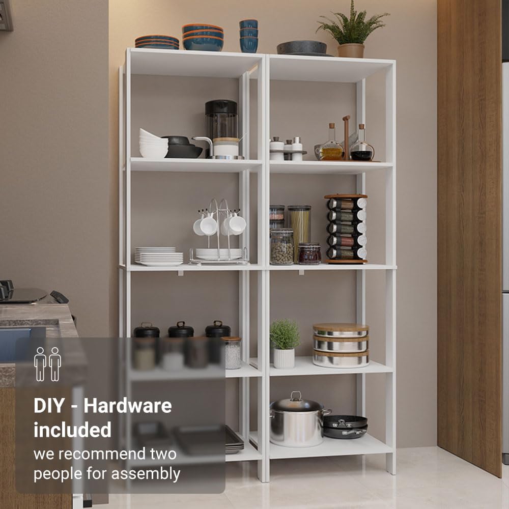 Madesa Kitchen Pantry Storage Rack with 10 Open Shelves 47" L Multiuse Modular Cabinet for Kitchen Organization - White