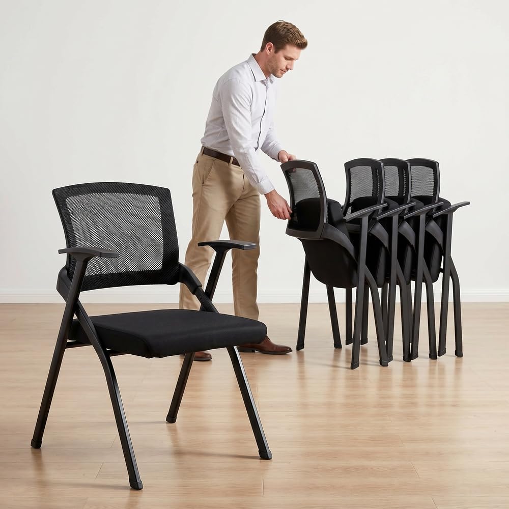 Folding Office Chair Mesh-Back – Stackable & Foldable for Space Efficiency: Ideal for Conferences, Guest Reception, Training & Classrooms,Basic Model,10