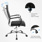 Office Desk Chair with Wheels Set of 8, Ergonomic Black Leather Conference Room Chairs Height Adustable | Ribbed High Back | Swivel Rolling Task Chair, Black