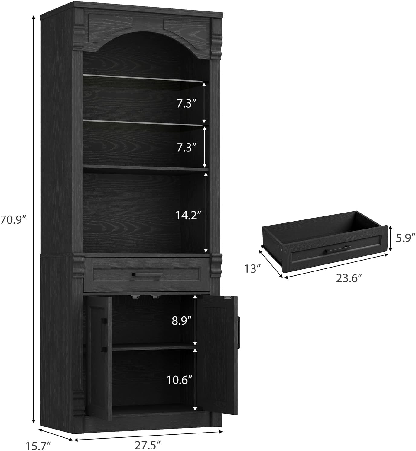 Rresyet 70.9" Tall Kitchen Pantry Storage Cabinet, Modern Kitchen Hutch Bar Cabinet with Lights, Freestanding Food Pantry with Adjustable Shelves and Drawer (Black)