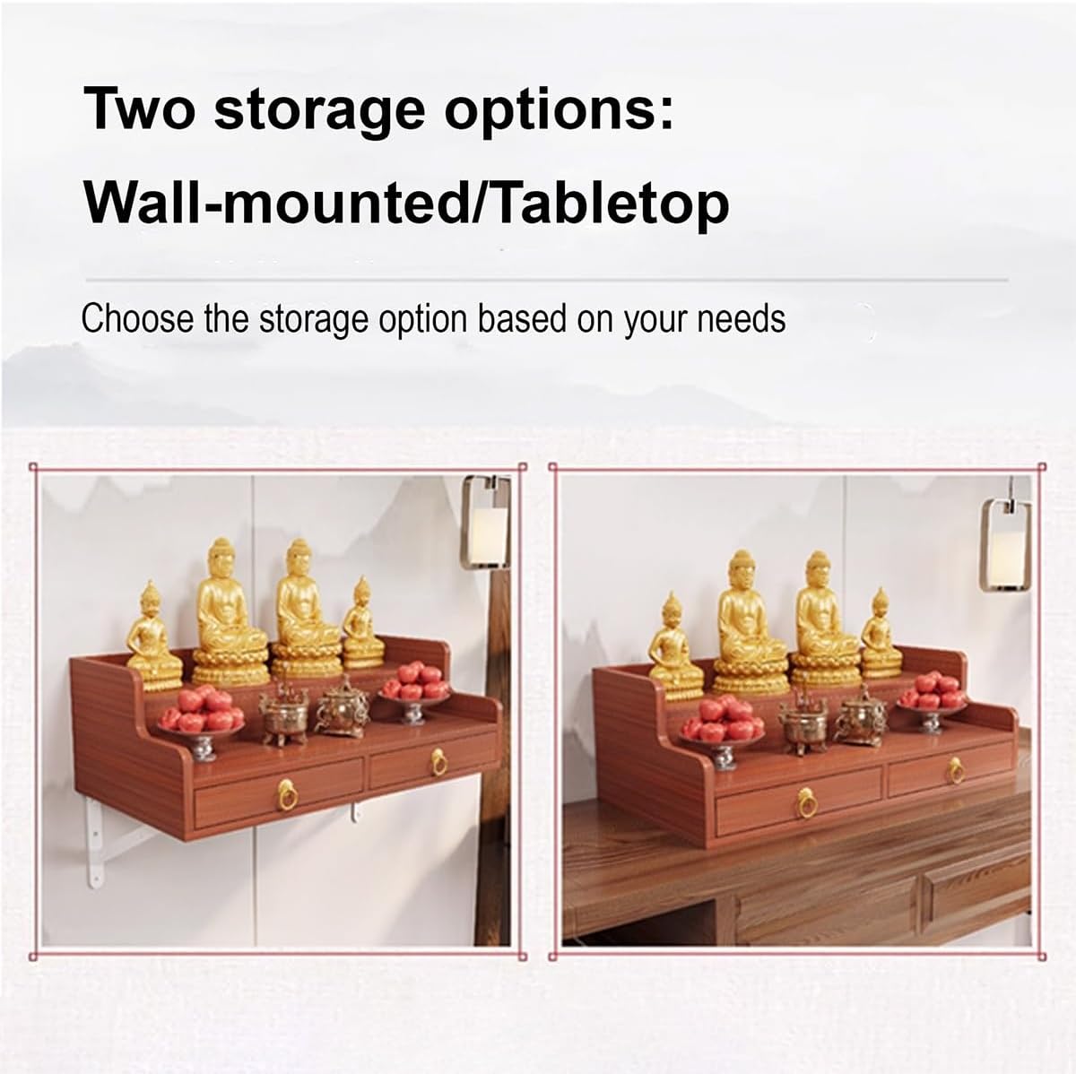 Wall Hanging God Shelf, Buddhist Altar De Madera Shrine with Retractable Pull Plate, Prayer Meditation Table for Living Room, Bedroom, Office(White,19.6 * 15.7 * 10.2in)