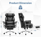 DUMOS Home Office Desk Executive Chair - Ergonomic Big Tall High Back with Footrest & Lumbar Support, Reclining Height Adjustable, Comfy PU Leather Computer Gaming with Swivel Wheels, Black