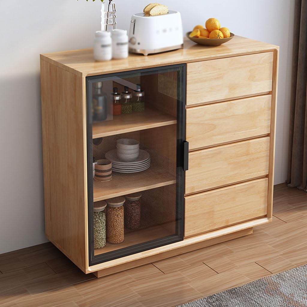 Entryway Cabinet Modern Simple Solid Wood Dining Sideboard Living Room Wall Tea Cabinet Home Kitchen Storage Locker Sideboard Storage Cabinet(A)