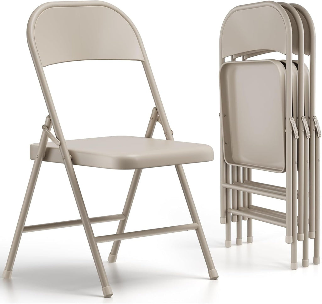 4 Pack Folding Chairs, Heavy Duty Metal Foldable Chairs, Indoor Outdoor Lightweight Folding Chair, Event Chair for Wedding Party Banquet Church, Folding Dining Chair Load Capacity 360Lbs (Khaki)