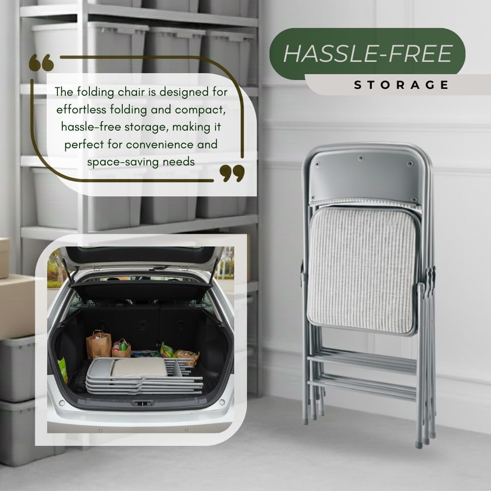 Pack of 2 (Fabric/Vinyl) Steel Frame Metal Foam Padded Folding Chairs (Black, Gray, White) (2-Pack - Fabric White)