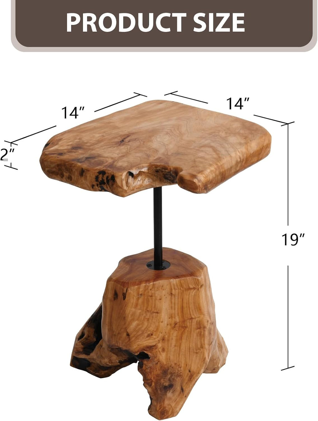 WELLAND Natural Edge Cedar Stump Side Table with Tree Root Base - Unique Handmade Wood Accent Table 14 W x 19" H