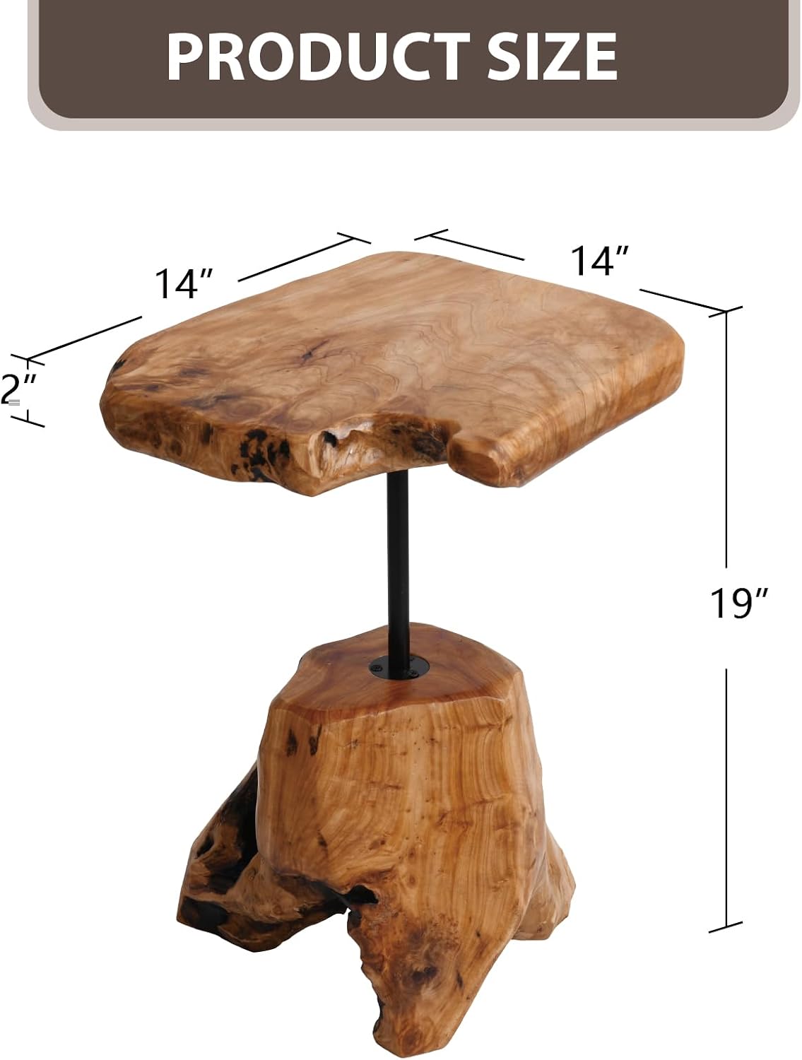 WELLAND Natural Edge Cedar Stump Side Table with Tree Root Base - Unique Handmade Wood Accent Table 14 W x 19" H