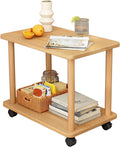 Rolling End Table with Wheels - 2-Tier Wood Side Small Printer Stand with 360° Swivel Casters, Mobile Nightstand & Sofa Table for Living Room, Bedroom, Office
