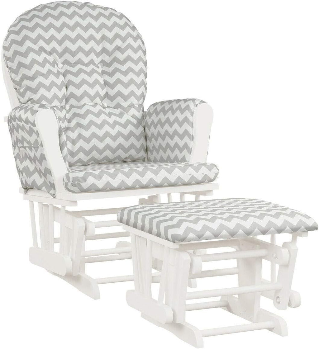 Nursery Rocking Chairs Nursery Glider Rocking Chair Wood Baby Rocker with Ottoman Cushion Upholstered Nursing Chair with Padded Arms (Stripe)