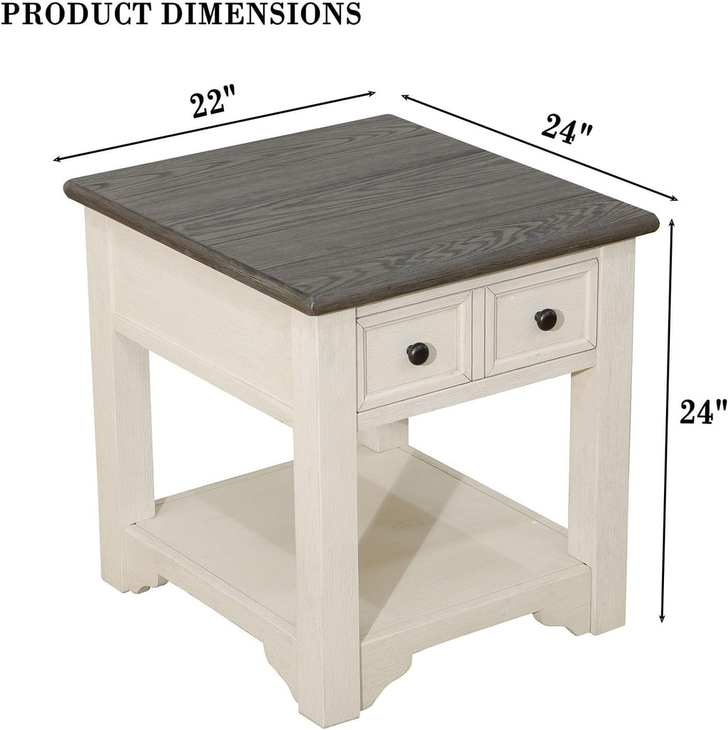 Farmhouse End Table with Drawers,Side Table with Storage,Wood Nightstand, Coffee Tables for Living Room,Entryway Table for Small Spaces,Small Side Table for Living Room, Bedroom, Kitchen