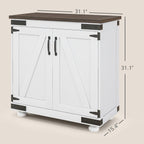 Farmhouse Kitchen Pantry, White Sideboard Buffet Cabinet with Barn Door and Adjustable Shelf, Wood Legs, Easy to Maintain, for Dining Room