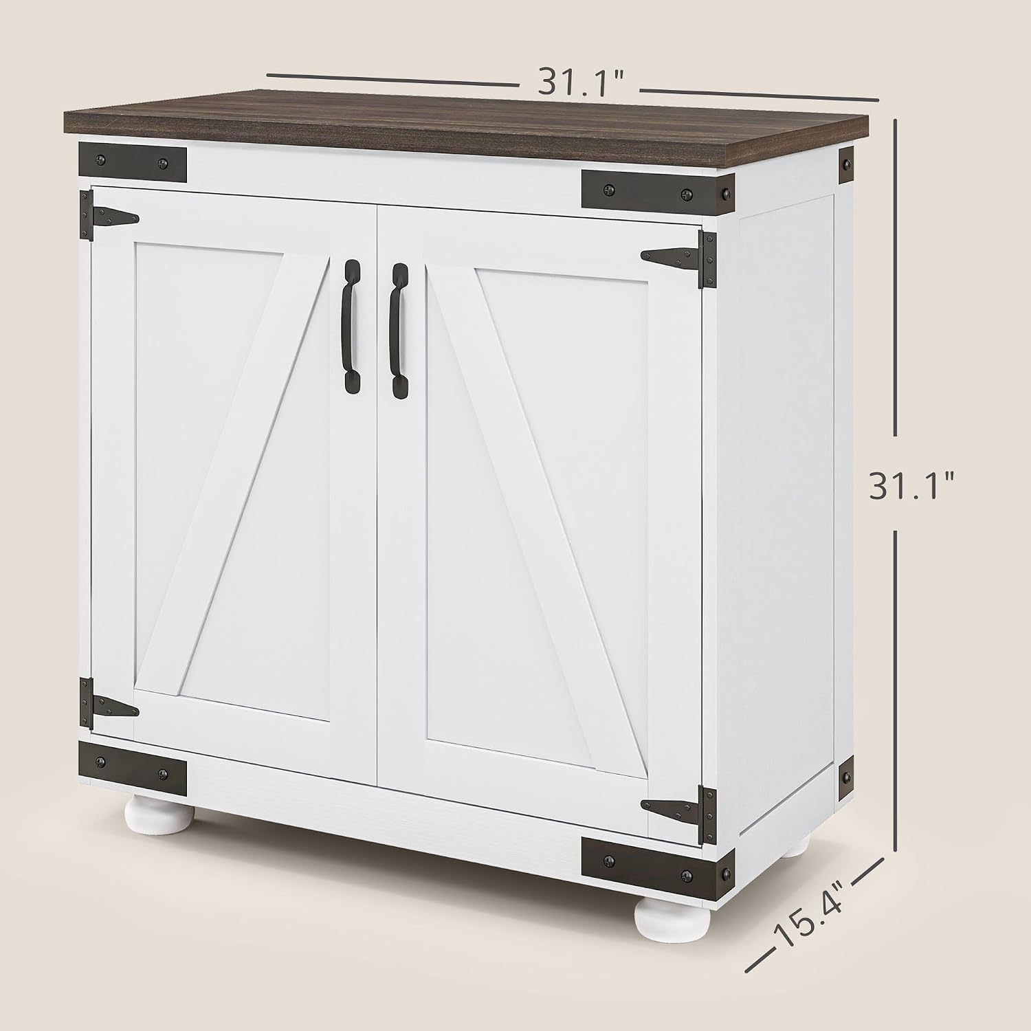 Farmhouse Kitchen Pantry, White Sideboard Buffet Cabinet with Barn Door and Adjustable Shelf, Wood Legs, Easy to Maintain, for Dining Room