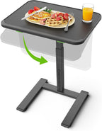 SAIJI Sturdy TV Tray Table with Wheels, Heavy Duty Metal TV Trays for Eating on Couch, Height & Angle Adjustable Desk for Bed, Sofa, Recliner, Portable Small Foldable Tables