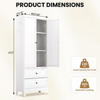 Kitchen Pantry Storage Cabinet, 72" H Storage Cabinet with 2 Drawers and Adjustable Shelves, Spacious Cupboard with Round Handles, Metal Kitchen Cabinet for Dining Room, Living Room, White