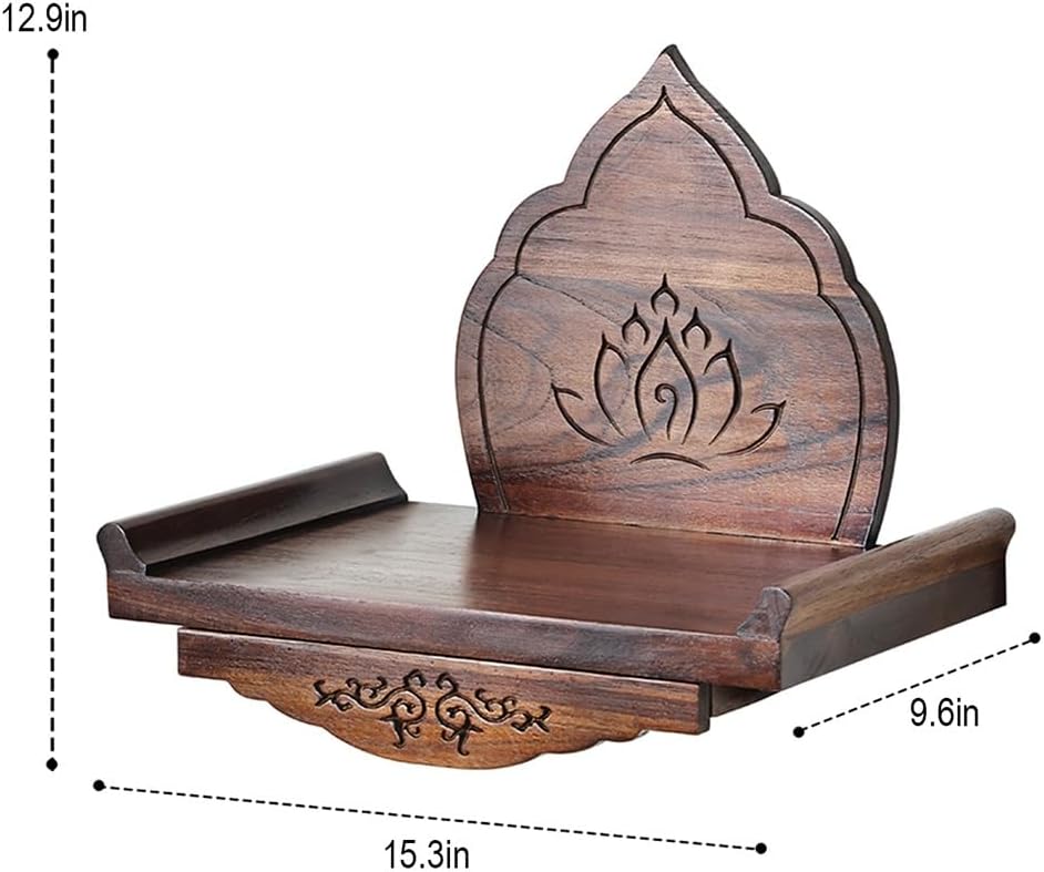 Wall Mounted Shrine Buddhist Altar, Personal Shrine Stand with Retractable Pull Plate, Wood Prayer Meditation Table for Living Room, Bedroom, Office