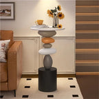 Stone-Shaped Side Table, Resin & Wood End Table, Sofa Side Table for Living Room, Bedroom, Modern Creative Accent Table, Decorative Luck-Inspired Design(Small)