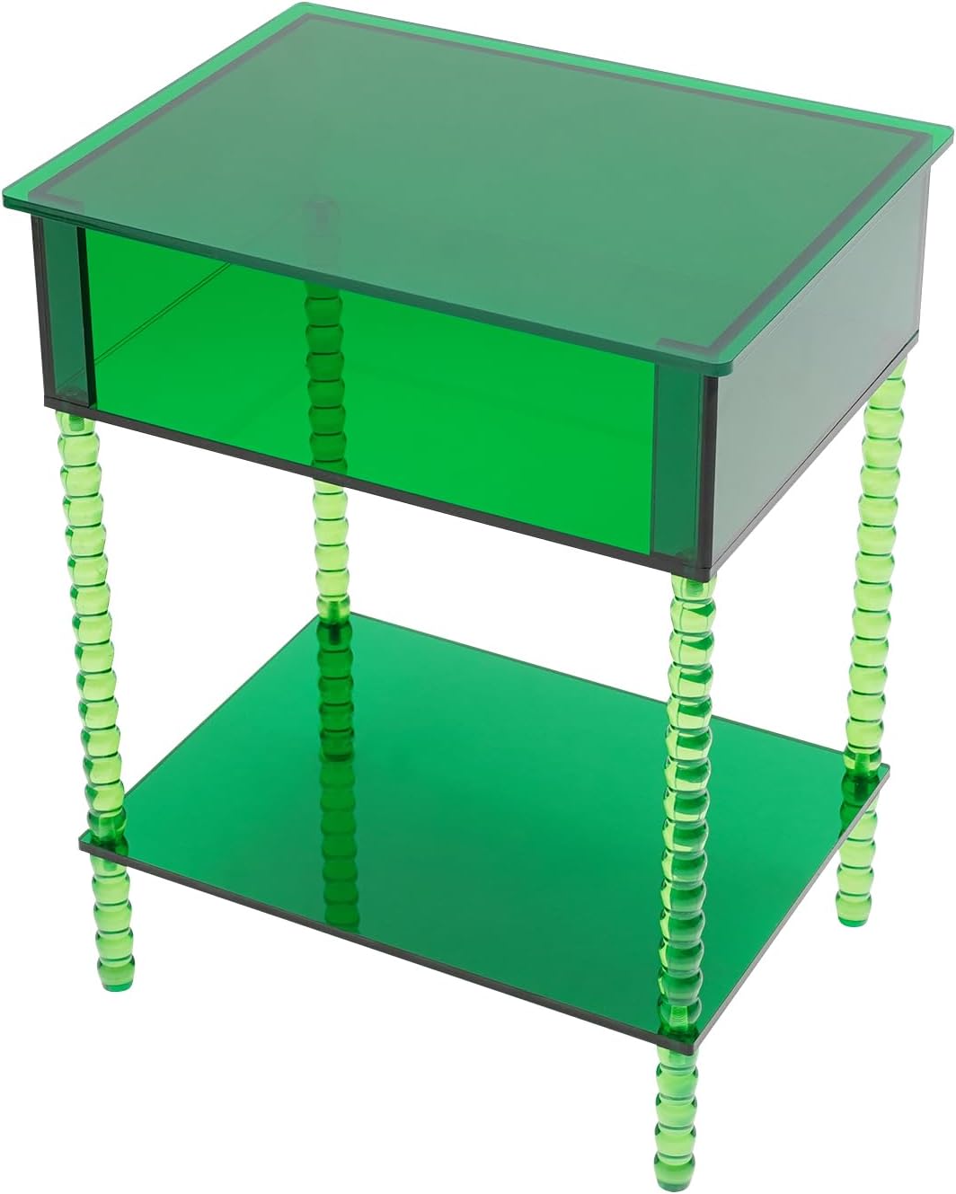 3 Tier Side Table, Acrylic End Table with Storage Shelf, Floorstanding Nightstand for Small Space, Bedside Table, Console Table for Bedroom, Living Room, Office(Green)