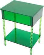 Acrylic Side Table, 3-Tier End Table with Storage, 15.7" L x 11.8" W 19.7" H, Small Modern Bedside Tables Nightstand, Home Decor Accent Table for Living Room Bedroom Office (Grass-Green, Rectangular)