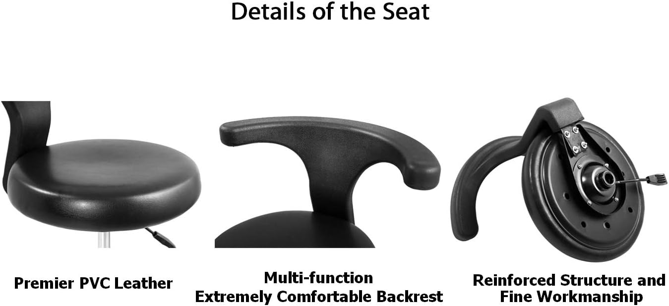 Rolling Stool Task Chair Drafting Adjustable with Wheels and Backrest Heavy Duty for Office Kitchen Medical Dentist Shop Lab and Home(with Footrest)