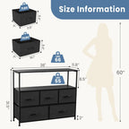 DUMOS TV Stand, Dresser with 5 Fabric Storage Drawers, Media Console Featuring Open Shelf for TV, Compact Entertainment Unit for Bedroom, Living Space, or Dorm Organization, Black