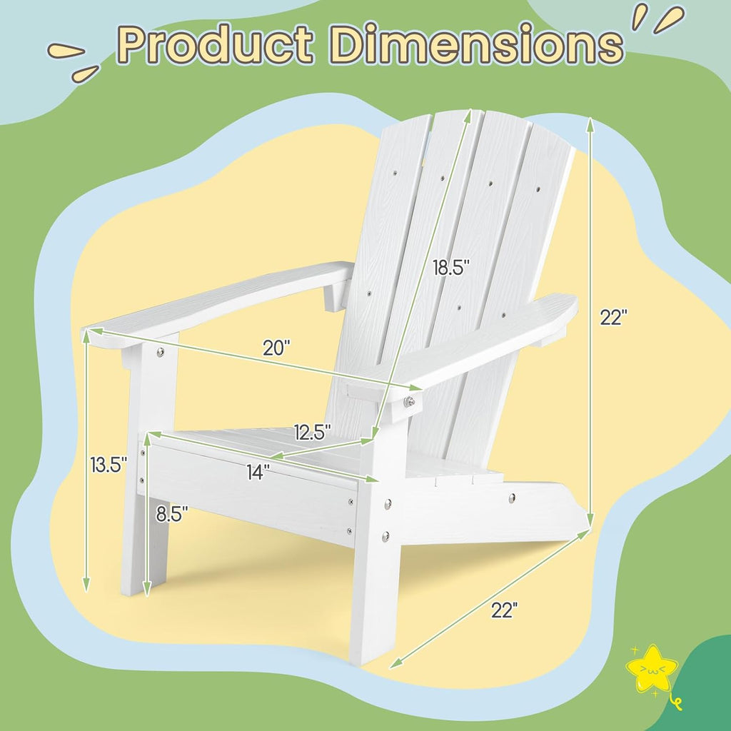 Giantex Kids Adirondack Chair, All-Weather HIPS Children's Outdoor Chair w/Ergonomic Design, Toddler Lawn Chairs for Age 3-8, Kids Beach Chair for Garden Patio Backyard (1,White)