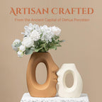 Beige & Brown Ceramic Vases for Home Decor, Modern Abstract Face Vase Set of 2, Unique Boho Flower Vases for Living Room, Office, Entryway, Wedding for Couple, Home Gifts for Friends