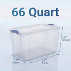 66 Quart Clear Plastic Storage Bins with Latching Lids, Large Stackable Container Boxes for Home, Closet, and Garage Organization, Blue Latch
