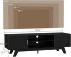 ChooChoo 59.5" Fluted TV Stands for 65 Inch TV, Mid Century Modern Entertainment Center with Storage and Adjustable Shelf, Long TV Console Media Table for Living Room, Bedroom, Black