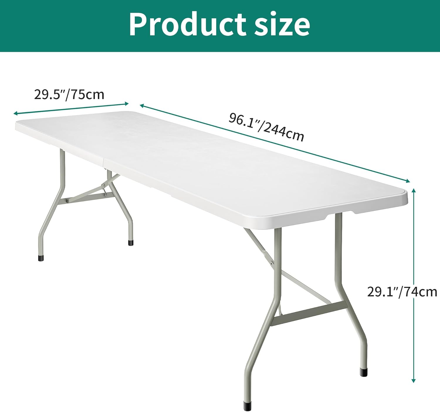 YITAHOME White Folding Table, Heavy Duty Rectangular Folding Table 8 Ft Long, Plastic Portable Table for Outdoor Indoor Banquet Party Wedding Event Dining Setup