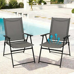 YLGJ&TIDY Folding Patio Chairs Set of 2 Stackable Outdoor Chairs with Armrests Backrest Portable Folding Chair for Patio Garden Camping Fishing Yard Lawn，No Assembly (Gray, 2 Pcs)
