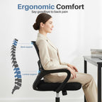 DUMOS Home Office Chair - Ergonomic Mid Back Mesh Desk Chair with Lumbar Support & Rocking Mode, Height Adjustable, Fixed Armrest, for Conference, Computer, 360° Swivel, Adults, Black