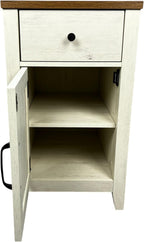 Farmhouse End Table Bedside Table with Charging Station,Night Stand with Barn Door and Drawer, Storage for Bedroom Living Room,for Small Spaces