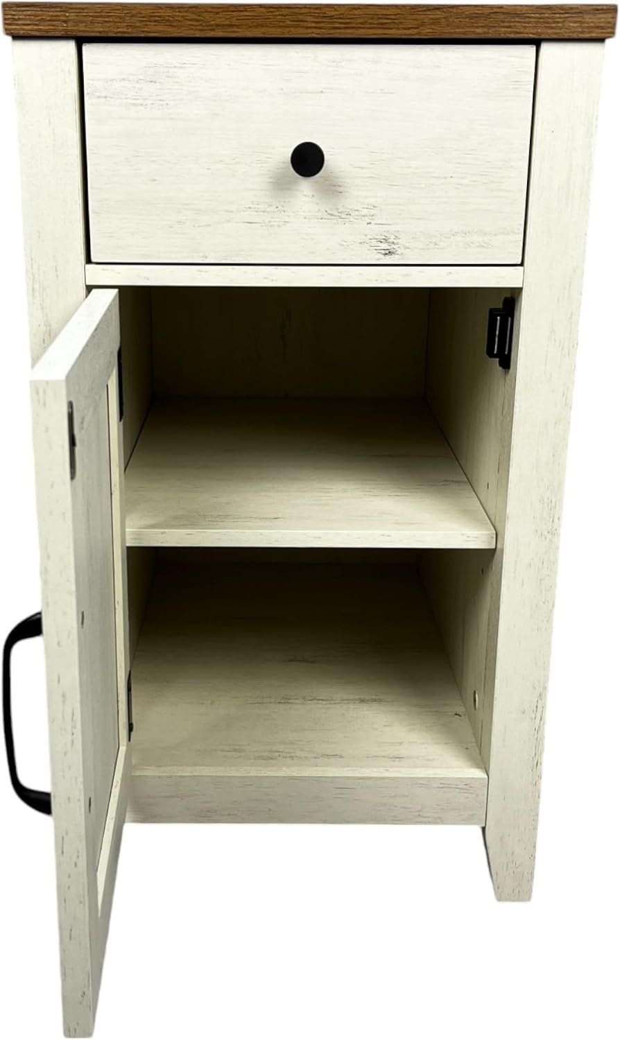 Farmhouse End Table Bedside Table with Charging Station,Night Stand with Barn Door and Drawer, Storage for Bedroom Living Room,for Small Spaces