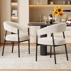 yeag Modern Dining Chairs Set of 2, Upholstered Barrel Dining Room Chairs with Curved Back, Farmhouse Accent Arm Kitchen Side Chairs with Metal Legs for Kitchen, Home, Apartment (Off White)