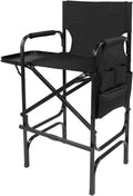 OmySalon 31" Tall Directors Chair Black Folding with Side Table Storage Bag,Aluminum Frame 300 lbs Capacity, 33.8" L x 19.2" W x 45.6" H,Portable Makeup Artist Bar Height