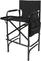 OmySalon 31" Tall Directors Chair Black Folding with Side Table Storage Bag,Aluminum Frame 300 lbs Capacity, 33.8" L x 19.2" W x 45.6" H,Portable Makeup Artist Bar Height